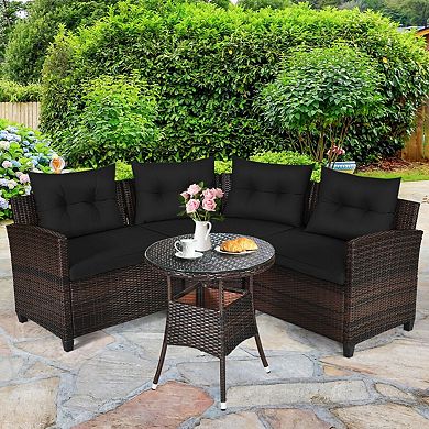 4 Pieces Outdoor Patio Cushioned Rattan Furniture Set