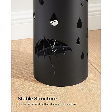 Metal Umbrella Holder For Home, Office Decor With Drip Tray And Hooks