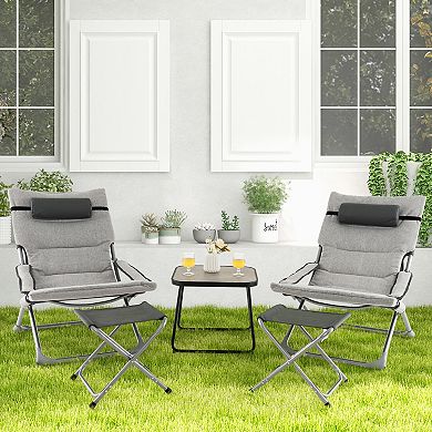 5-Piece Patio Sling Chair Set Folding Lounge Chairs with Footrests and Coffee Table-Grey