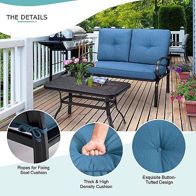 2 Pieces Patio Outdoor Cushioned Coffee Table Seat