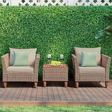 3 Pieces Patio Rattan Furniture Set with Washable Cushion for Yard Porch