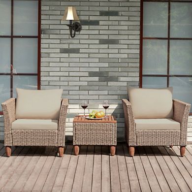 3 Pieces Patio Rattan Furniture Set with Washable Cushion for Yard Porch