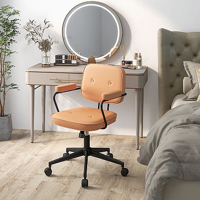 PU Leather Office Chair with Rocking Backrest and Ergonomic Armrest - Orange