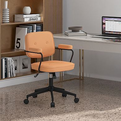 PU Leather Office Chair with Rocking Backrest and Ergonomic Armrest - Orange