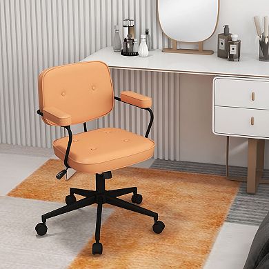 PU Leather Office Chair with Rocking Backrest and Ergonomic Armrest - Orange