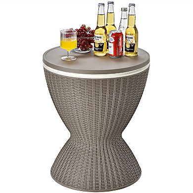 3 In 1 8 Gallon Patio Rattan Cooler Bar Table With Adjust Ice Bucket