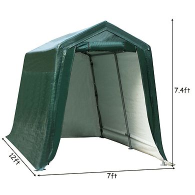Outdoor Carport Shed with Sidewalls and Waterproof Rip Stop Cover - 7 x 12 ft