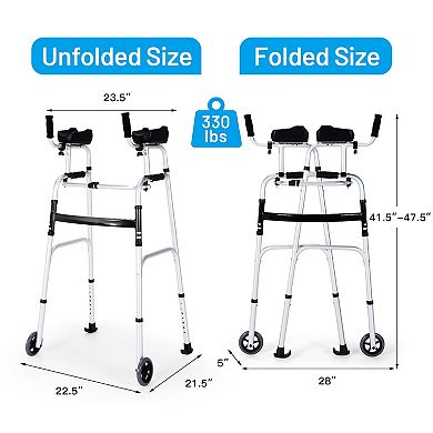 Folding Height Adjustable Walking Frame with Armrest Support