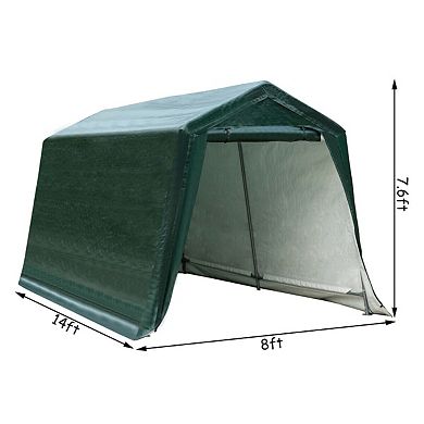 Outdoor Carport Shed with Sidewalls and Waterproof Rip Stop Cover - 8 x 14 ft