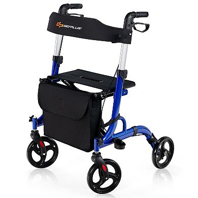 Folding Aluminum Rollator Walker with 8 inch Wheels and Seat