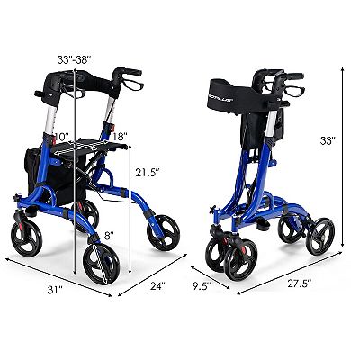 Folding Aluminum Rollator Walker with 8 inch Wheels and Seat