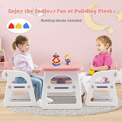 Kids Table and Chair Set with Building Blocks