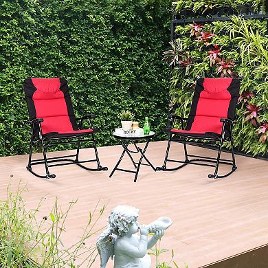 3 Pcs Outdoor Folding Rocking Chair Table Set with Cushion