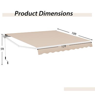 Retractable Patio Awning Aluminum Sunshade Shelter-Beige