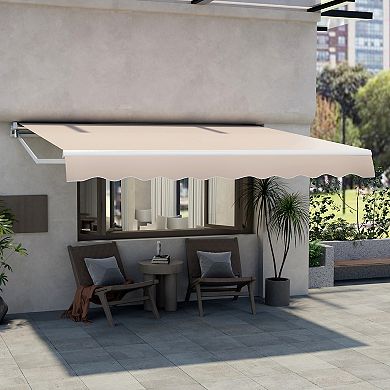 Retractable Patio Awning Aluminum Sunshade Shelter-Beige