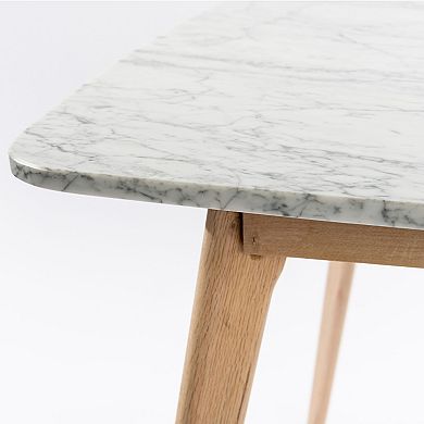 Senna 31" Square Italian Carrara White Marble Dining Table with Oak Legs