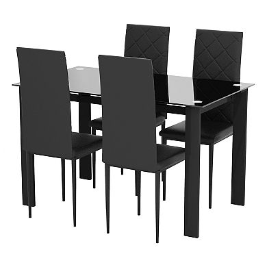 Black PU Leather with Metal Frame Dining Chairs (Set of 4)