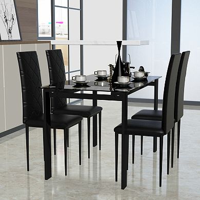 Black PU Leather with Metal Frame Dining Chairs (Set of 4)