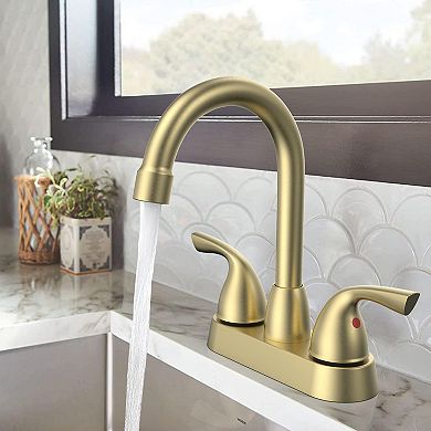 Bianca 4 in. Surface Mounted 2 Handles Bathroom Faucet with Drain Kit Included in Brushed Gold