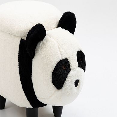 Black and White Panda Animal Storage Ottoman with Wood Legs