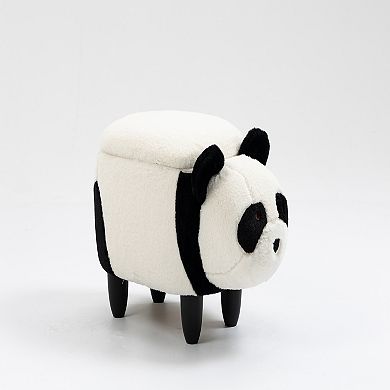 Black and White Panda Animal Storage Ottoman with Wood Legs