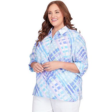 Plus Size Alfred Dunner Lattice Plaid Button Down Top