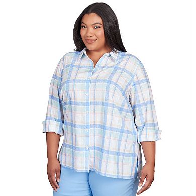Plus Size Alfred Dunner Neutral Plaid Button Down Top
