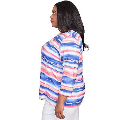 Plus Size Alfred Dunner Watercolor Stripe Pleated Neck Top