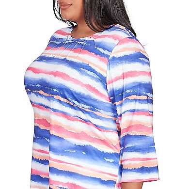 Plus Size Alfred Dunner Watercolor Stripe Pleated Neck Top
