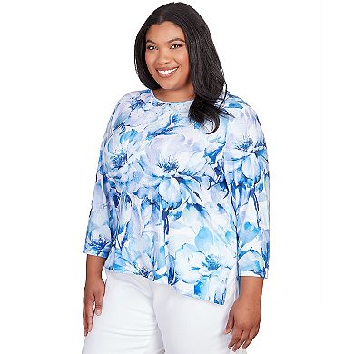 Plus Size Alfred Dunner Watercolor Floral Lace Paneled Top