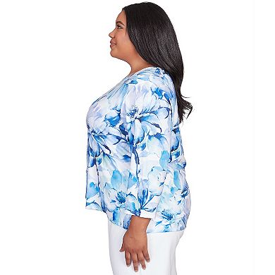 Plus Size Alfred Dunner Watercolor Floral Lace Paneled Top