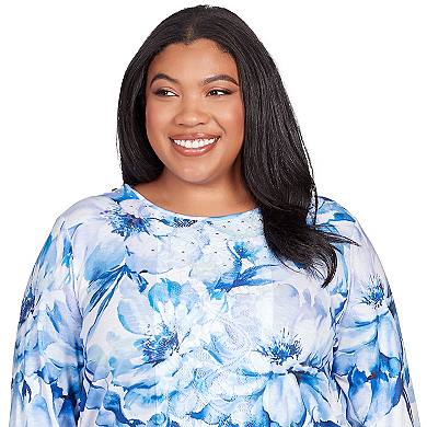 Plus Size Alfred Dunner Watercolor Floral Lace Paneled Top