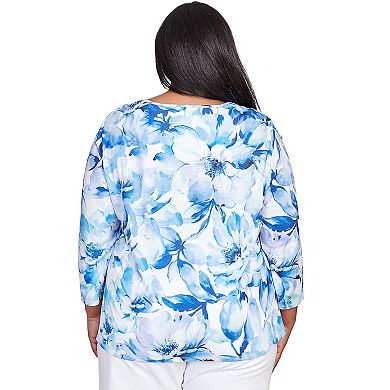 Plus Size Alfred Dunner Watercolor Floral Lace Paneled Top