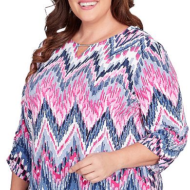 Plus Size Alfred Dunner Puff Print Ikat Chevron Split Neck Top