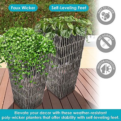 Sunnydaze Set Of 2 Hyacinth Poly-wicker Tall Planters