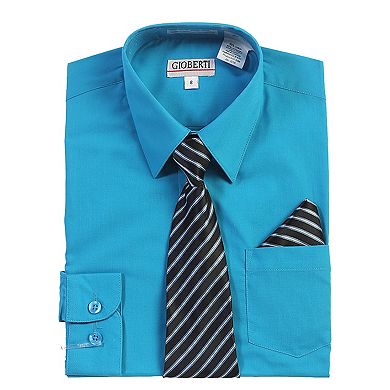 Gioberti Kid's Long Sleeve Dress Shirt + Stripe Tie, Bow Tie And Hanky
