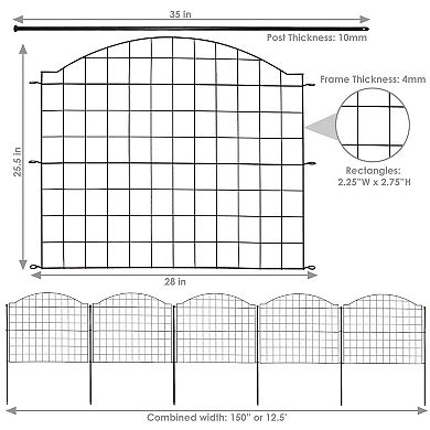 Sunnydaze 5-piece Arched Grid Steel Garden Border Fence - 12.5 Ft - Black