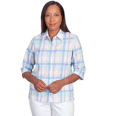 Petite Alfred Dunner Cool Plaid Button Down Top