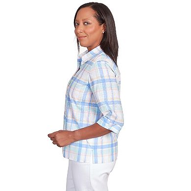 Petite Alfred Dunner Cool Plaid Button Down Top