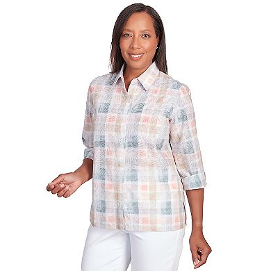 Petite Alfred Dunner Neutral Plaid Button Down Top