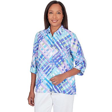 Women's Alfred Dunner Lattice Plaid Button Down Top