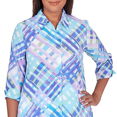 Women's Alfred Dunner Lattice Plaid Button Down Top