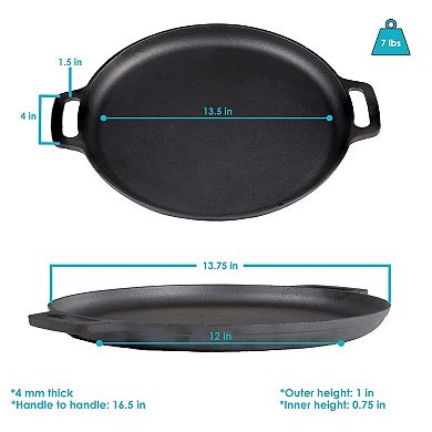 Sunnydaze Seasoned Cast Iron Pizza Pan With Handles - 13.75-inch