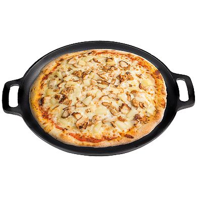 Sunnydaze Seasoned Cast Iron Pizza Pan With Handles - 13.75-inch