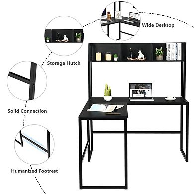 Reversible L-shaped Corner Desk With Storage Bookshelf