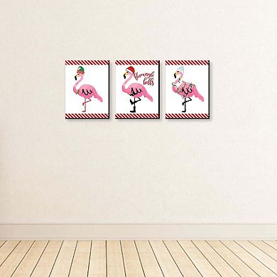 Big Dot of Happiness Flamingle Bells - Tropical Christmas Wall Art and Holiday Decorations - 7.5 x 10 inches - Set of 3 Prints