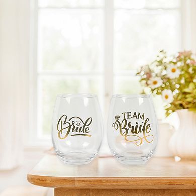Team Bride 2-Piece Stemless Wine Glass Set