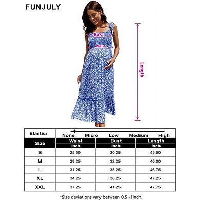 Smocked Maternity Boho Dress Casual Spaghetti Strap Ruffle Sleeveless Swing Summer Maxi Dress