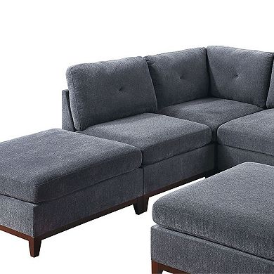 F.c Design 7pc Set L-sectional Couch Chenille Fabric Modular Sectional Sofa Corner Wedge W/ Ottoman