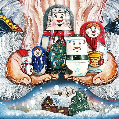 Santa with Matreshka Christmas Door Decor by G. DeBrekht - Christmas Santa Snowman Decor